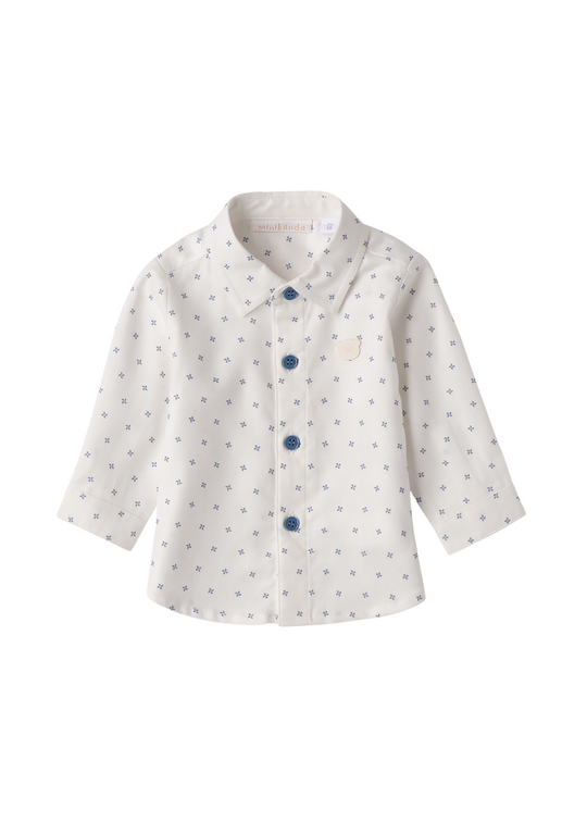 Camasa Crem cu Maneca Lunga cu Imprimeu Albastru 3.F601/00 Minibanda