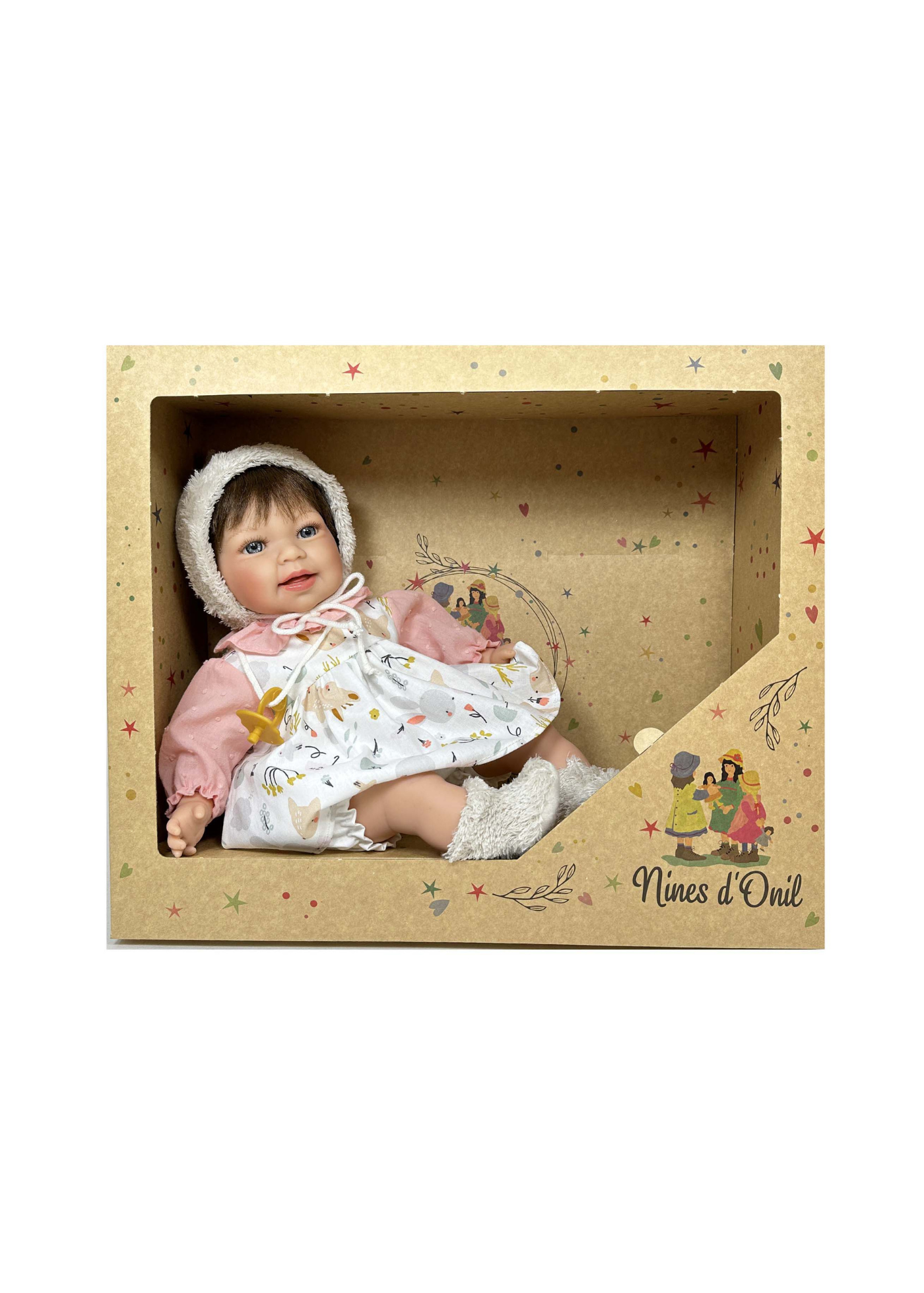 Papusa Parfumata Susi Bruneta cu Mecanism Sarafan Alb Imprimeu Floral si Bluzita Roz – 40 cm – 5193 – Nines