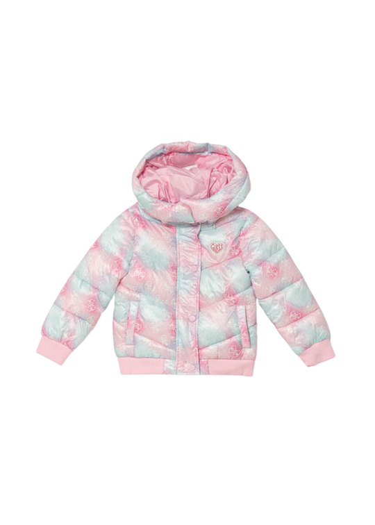 Geaca din Fas Matlasata Roz cu Bleu cu Monograme K5YL02 WEGY0 PE27 Guess