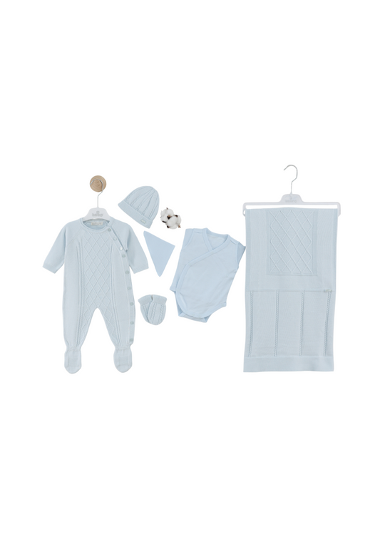 Set 6 Piese Maternitate Tricotat Bumbac Bleu cu Salopeta 3125 Leo king