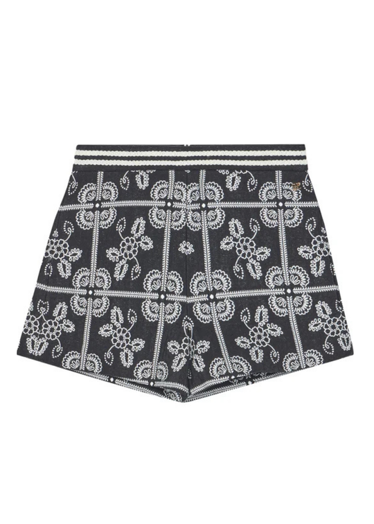 Pantaloni Scurti Negri cu Broderie Crem 5715 – Abel & Lula