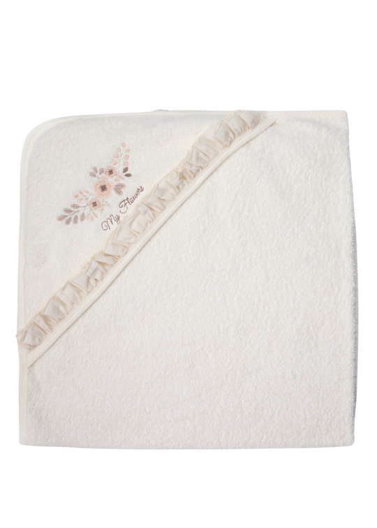 Prosop cu Gluga Crem cu Broderie Florala si Volanase pentru Fetite H499 – Bebetto