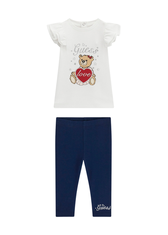 Set 2 Piese Tricou Alb cu Urs si Colanti Bleumarin A6RG02 KA6W4 G011 Guess