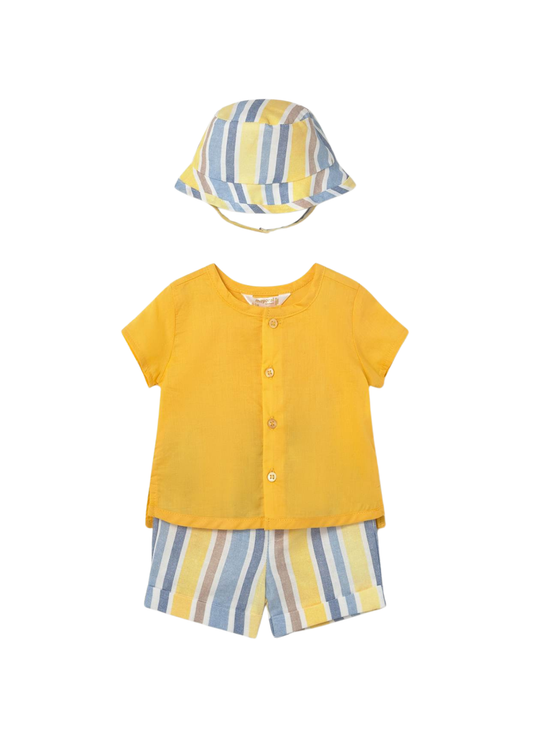 Set 3-Piece Yellow Shirt, Striped Pants and Hat 1283 Mayoral
