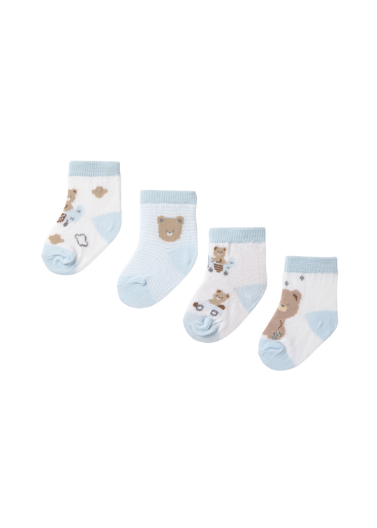 Set 4 Perechi de Sosete Alb cu Bleu cu Urs 9049 Mayoral