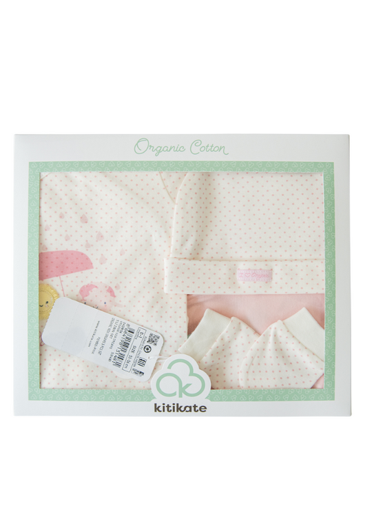 5 Piece Set Newborn Organic Cotton Cream with Pink Picks S31481 Kitikate