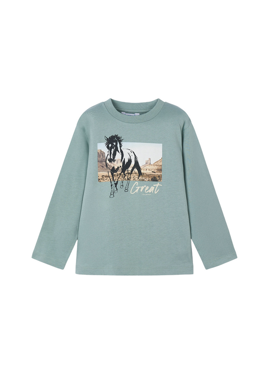 Blue Long Sleeve Blouse with Horse Print 4093 Mayoral