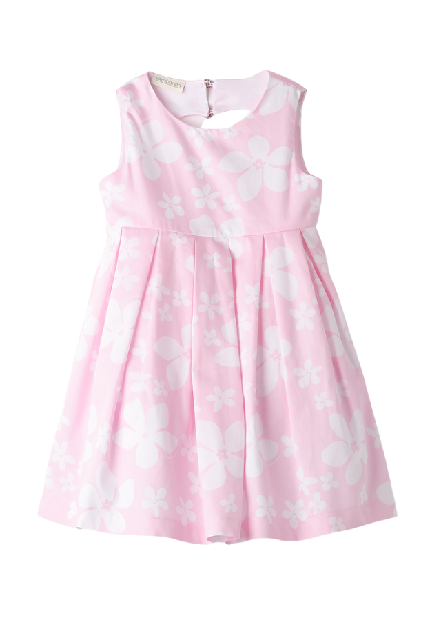 Rochie Fara Maneci Roz cu Imprimeu Flori Albe 0.B336/00 Sarabanda