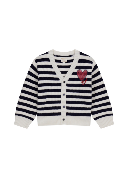 Cardigan Tricotat cu Dungi Alb si Bleumarin K5YR03 Z3FU0 S735 Guess