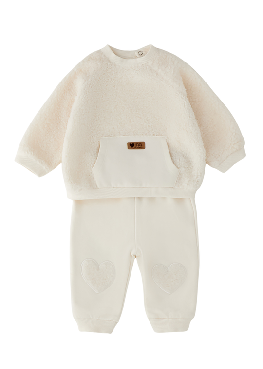 Set 2 Piese Crem cu Bluza Buclé si Pantaloni pentru Fete 4.H113/00 – iDO