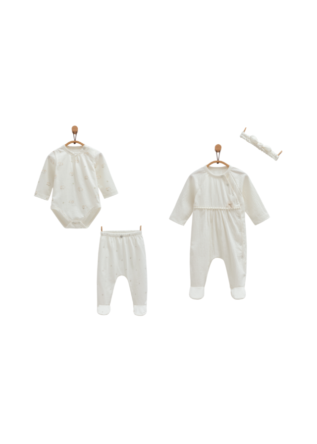 Set 4 Piese Crem cu Imprimeu Oite Mini Lamb ZK1401 Mell Sweet Baby