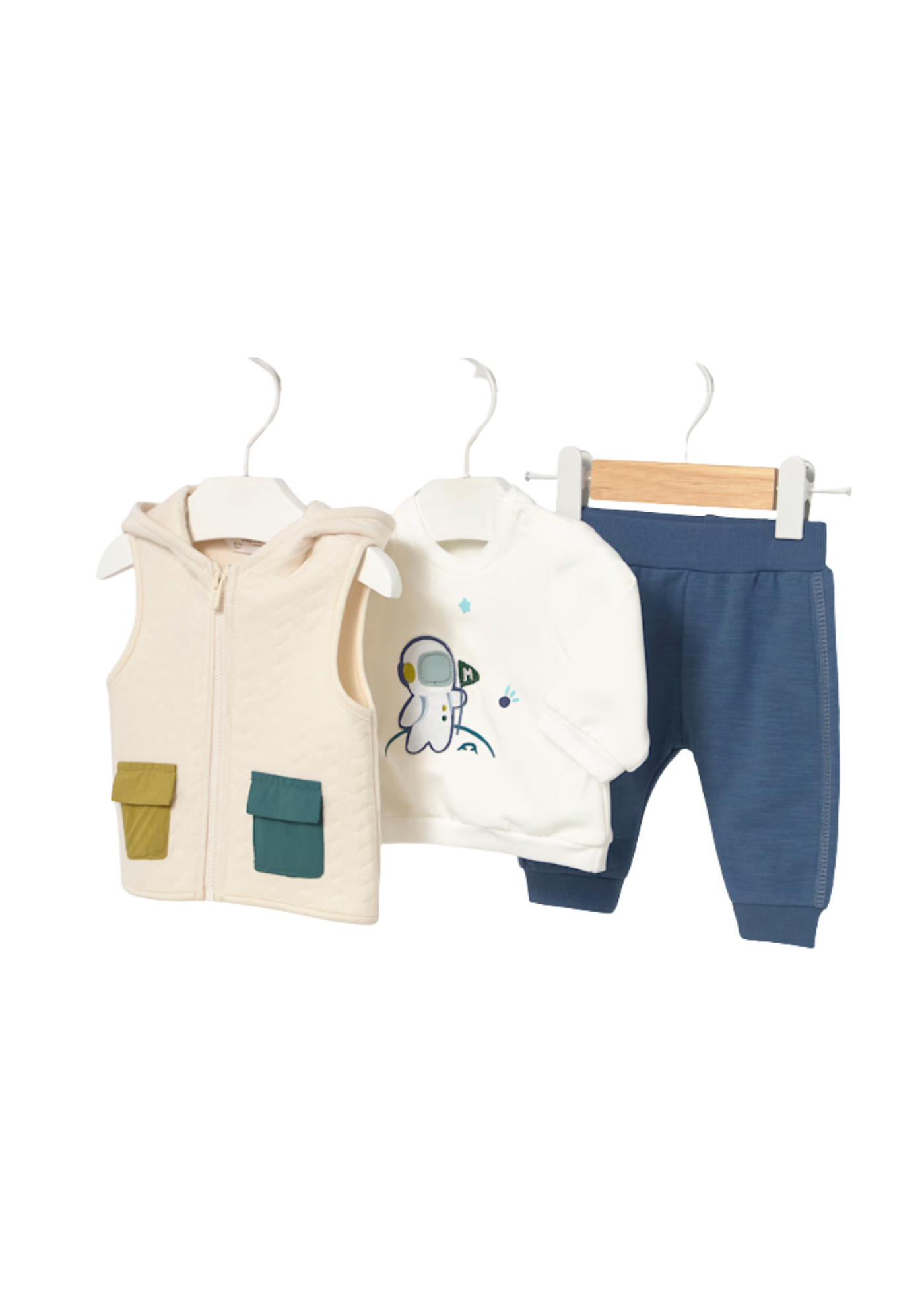 Set 3 Piese Vesta Bej, Pantaloni Sport Bleumarin si Bluza Crem 2640 Mayoral