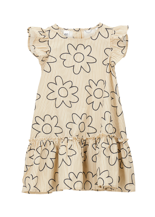 Rochie Bej cu Maneca Scurta si Imprimeu Flori Gri 4.G501/G2 iDO