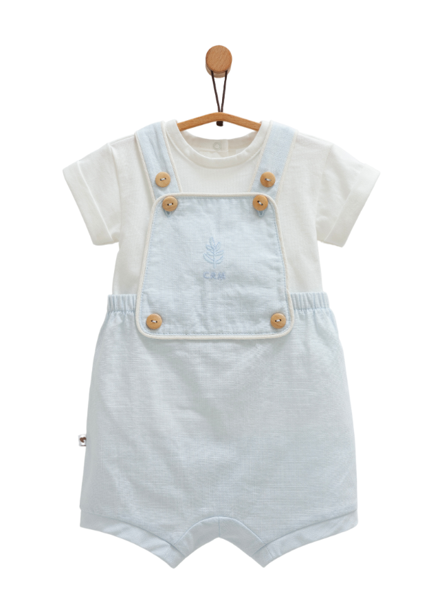 Set 2 Piese Salopeta Scurta Bleu si Tricou Crem Serenity Boy SLE1752 Mell Sweet Boy
