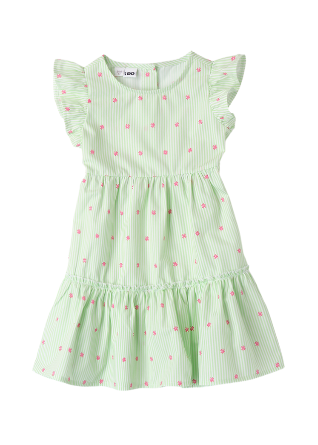 Rochie Fara Maneci cu Dungi Verzi si Flori Mici Roz 4.B494/G1 iDO