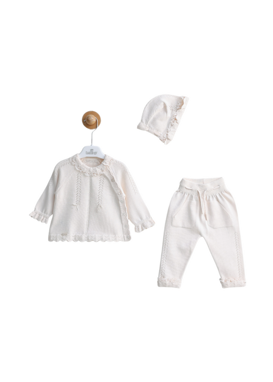 3 Piece Knitted Set Blouse Long Pants and White Hat with Lace 8539 Leo King