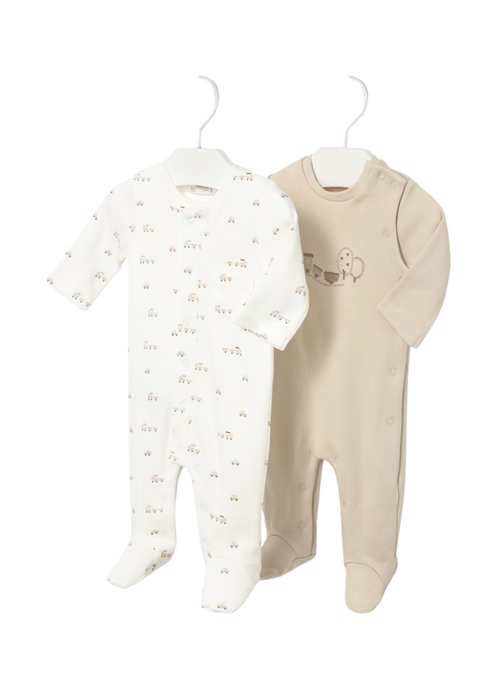 Set 2 Salopeta Lungi Crem cu Bej Imprimeu Masini 2714 Mayoral