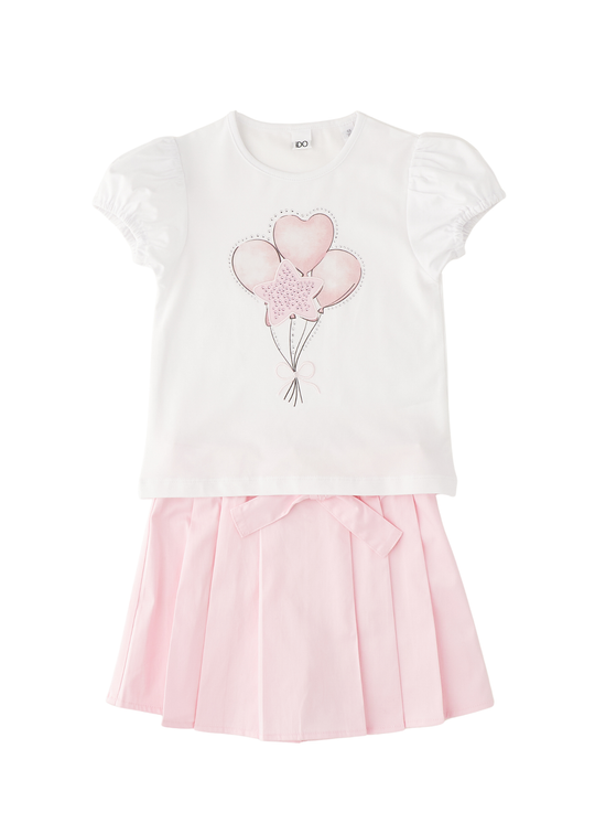 Set 2 Piese Tricou Alb si Fusta Pantaloni Roz 4.G309/00 iDO