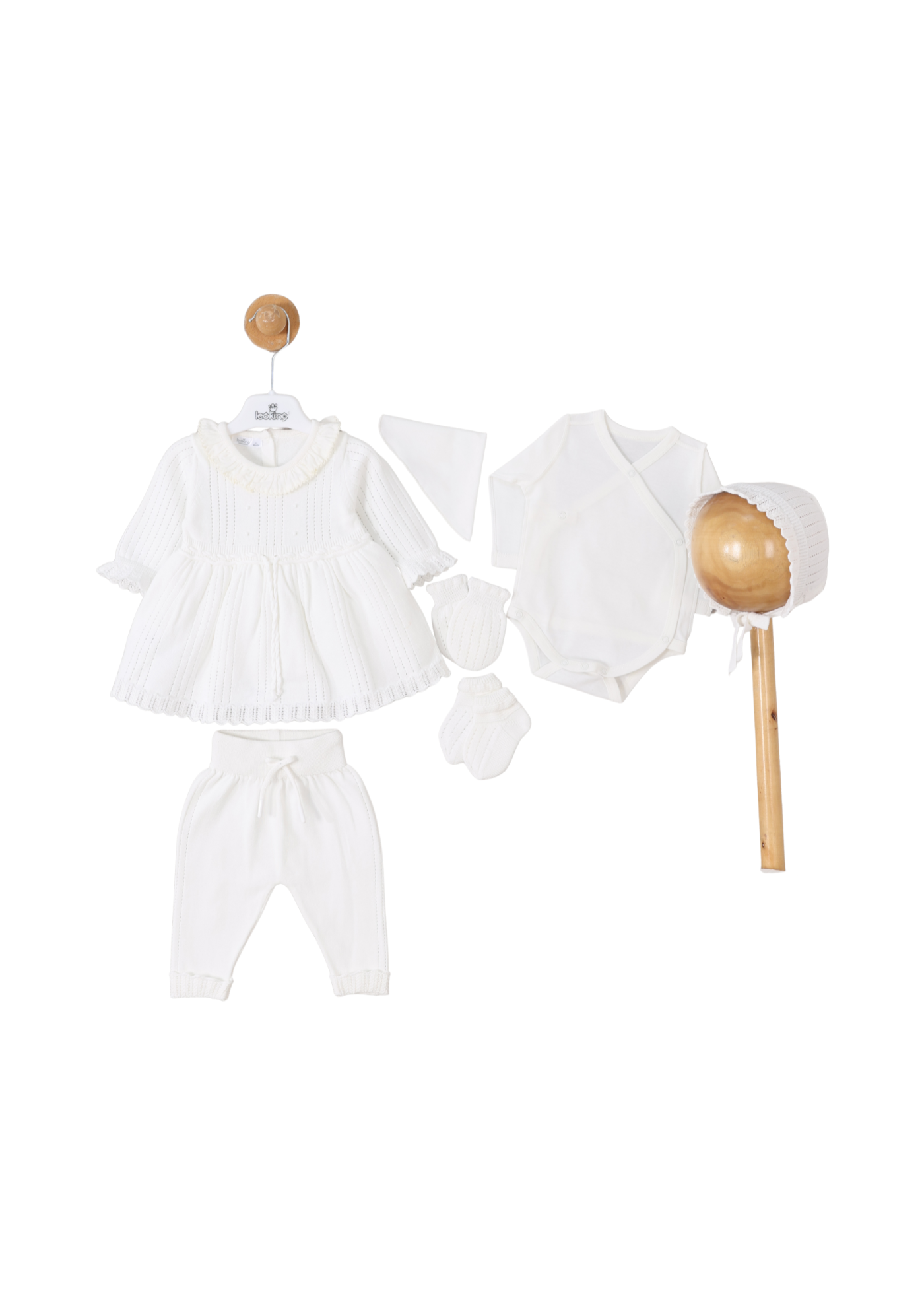 Set Maternitate 8 Piese Tricotat Bumbac Alb Rochie 3124 Leo King