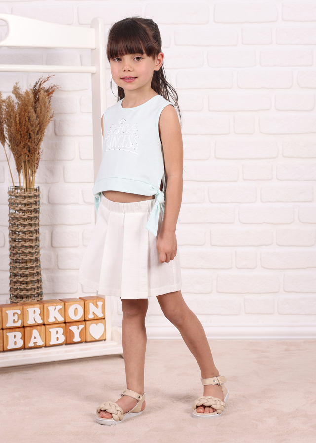 Set 2 Piese Top Verde Menta si Pantaloni Scurti Albi 761 Connie Baby