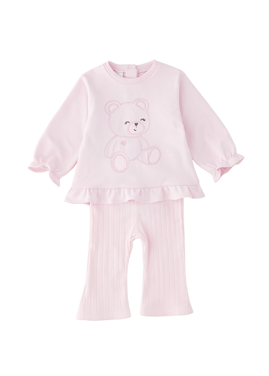 Set 2 Piese Roz Bluza Maneca Lunga cu Urs si Colanti Evazati 4.G080/00 iDO