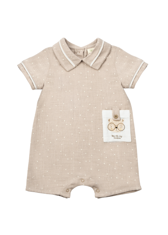 Salopeta Scurta  Muselina Bej cu Picouri Crem CSYM7105 Baby Cosy