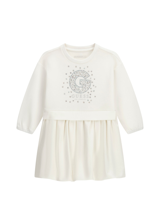 Rochie Crem cu Maneca Lunga cu Volan Tull K6RK04 KAUH0 G012 Guess