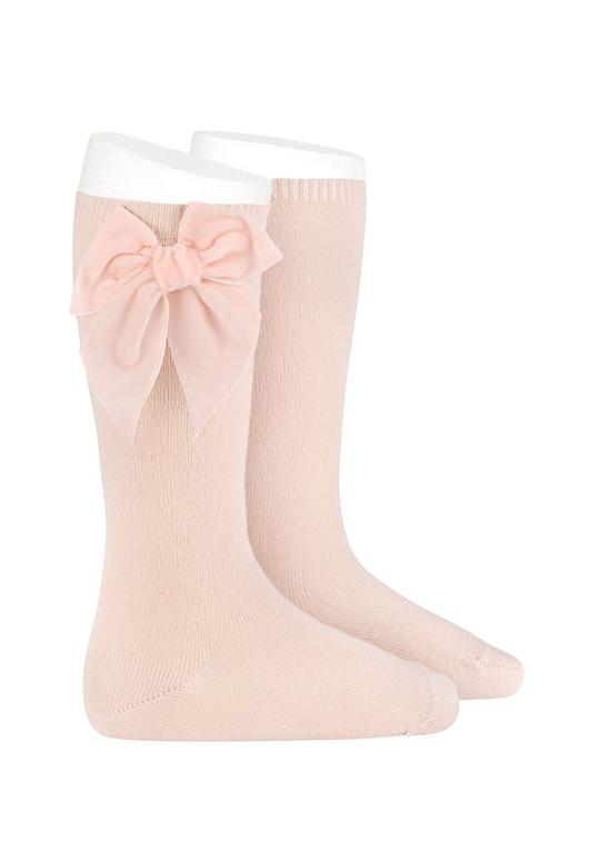 Long Socks Cotton with Nylon Salmon with Velvet Bow 24892 Condor