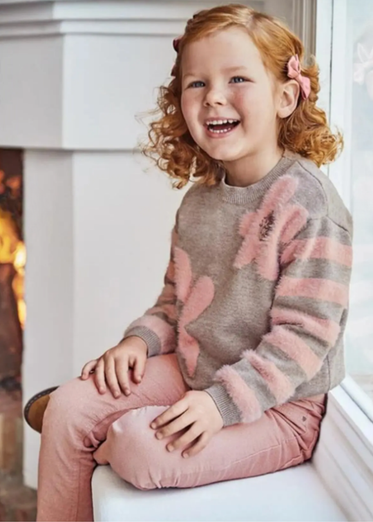 Pulover Bej cu Flori Roz 4306 Mayoral