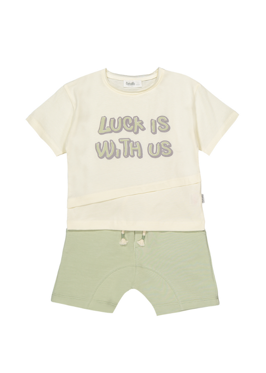 2-Piece Set Cream T-Shirt and Green Shorts Lucky Boy K4697 Bebetto