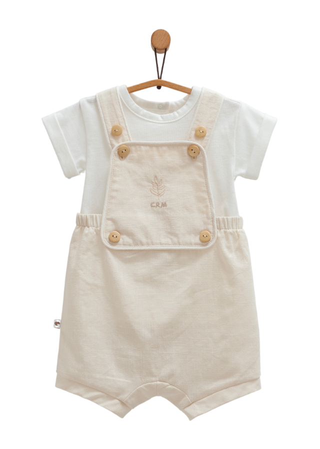 Set 2 Piese Salopeta Scurta Bej si Tricou Crem Serenity Boy SLE1752 Mell Sweet Boy