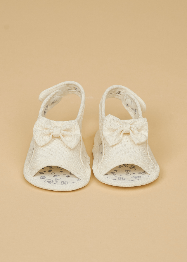 AnneBebe - Sandale din Bumbac Crem cu Funda pentru Fetite 231226 Sinderella