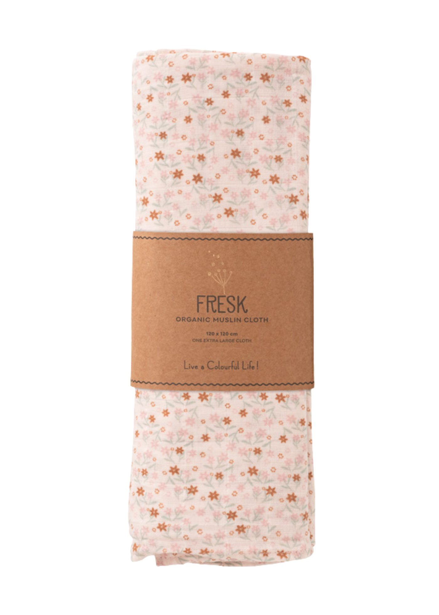 Paturica Muselina din Bumbac Organic Roz cu Imprimeu Floricele 120x120 cm F110-75 Fresk