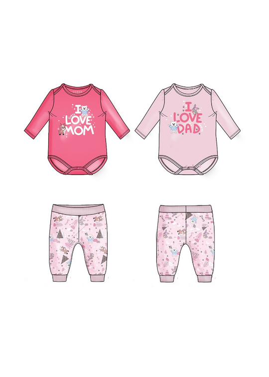3 Piece Set 2 Pink Body and Pink Long Pants with Colorful Print S4BG02 KA6W4 F60B Guess