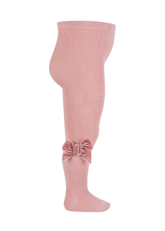 Powder Pink Cotton and Nylon Tights with Velvet Bow 24891 Condor