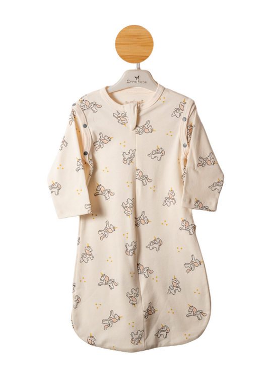 Sac de Dormit Bumbac Organic Crem cu Imprimeu Unicorni 10011 Bubbles