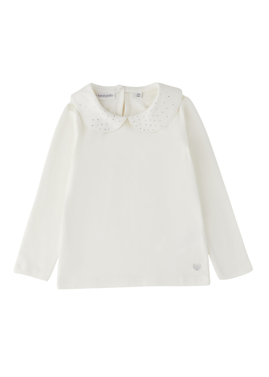 Bluza cu Maneca Lunga Ivory cu Guler Brodat pentru Fete – Sarabanda