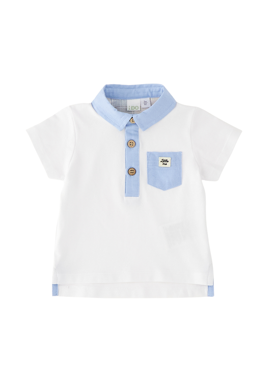 Tricou Polo Alb cu Guler Bleu 4.G163/00 iDO