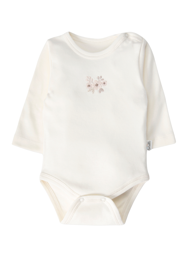 Body cu Maneca Lunga cu Broderie Florala Crem pentru Fetite T4332 – Bebetto