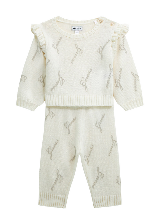 Set 2 Piese Tricotat cu Lana Alpaca Crem cu Imprimeu Guess Gri A5BG12 Z0870 P08N Guess