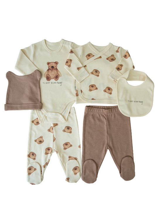 Set of 6 Beige with Brown Teddy Bears from Organic Cotton S43088 KitiKate