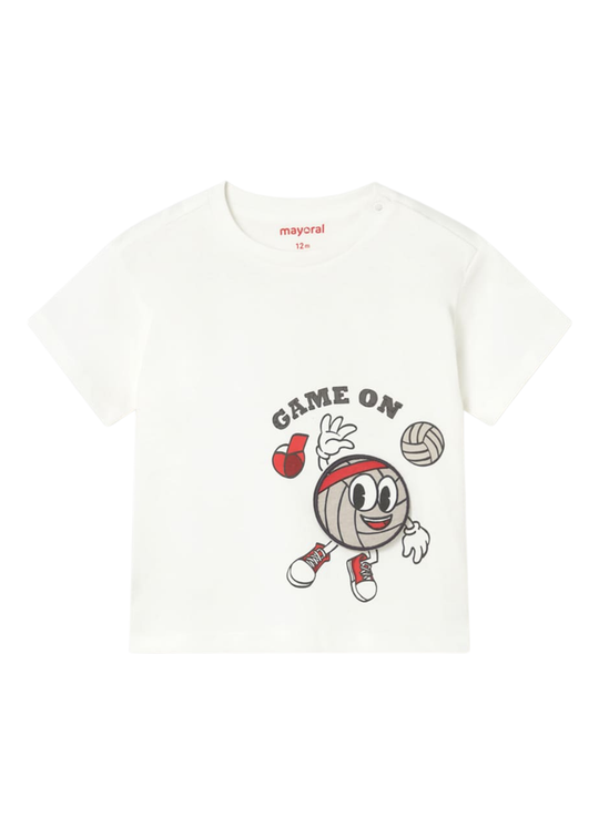 Cream T-Shirt with Ball Print 1006 Mayoral