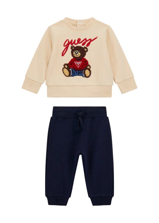 Trening 2 Piese Bluza Sport Bej cu Urs si Pantaloni Lungi Bleumarin H5YI00 KAX74 G1Z1 Guess