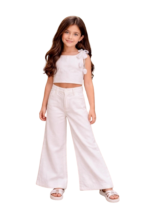 Set 2 Piese Ivory Top Fara Maneci si Pantaloni Lungi 17202 Bebus