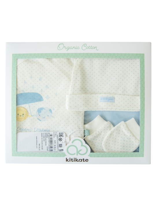 5 Piece Set Newborn Organic Cotton Cream with Blue Dots S31481 Kitikate