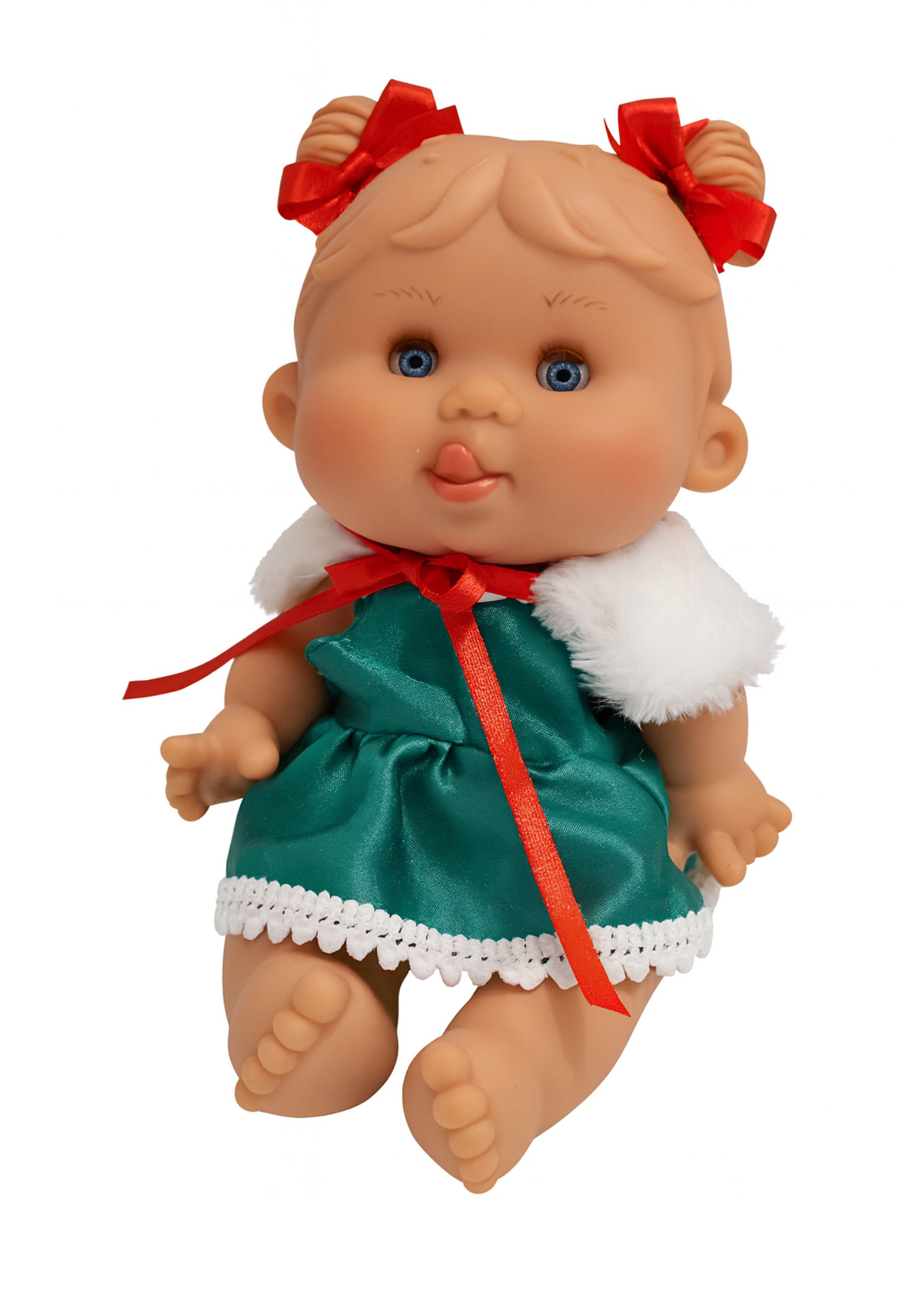 Papusa Parfumata Xmas cu Rochita Verde si Guler de Blana Alba - 26 cm - 0489 - Nines