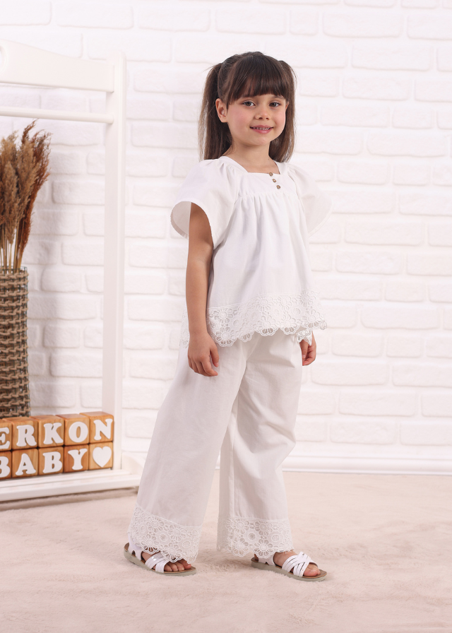 Set 2 Piese Ivory Bluza Lejera cu Maneca Scurta si Pantaloni Lungi 778 Connie Baby