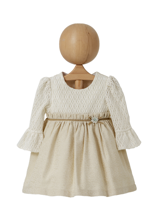 Rochie cu Mana Lunga Fusta Brocard Bej Bust Tricot 4406 MyMio