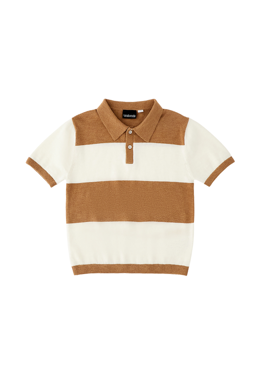 Tricou Polo Tricotat Dungi Maro cu Crem 0.G102/00 Sarabanda