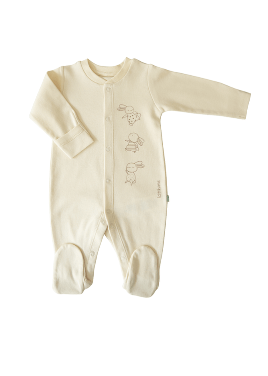Organic Cotton Jumpsuit for Girls, Cream with Rabbits S71149 Kity Kate